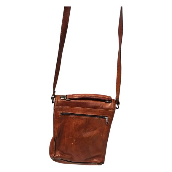 Vintage 60's Leather Cognac Brown Crossbody Bag Messenger Shoulder Purse - Picture 9 of 16